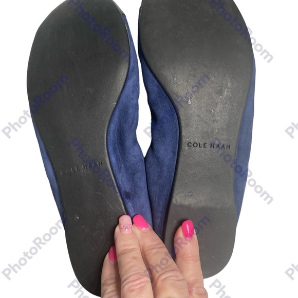 Cole Haan, size 6 1/2B ballet flat slipper/shoe navy suede, black patent lea… - Picture 6 of 8